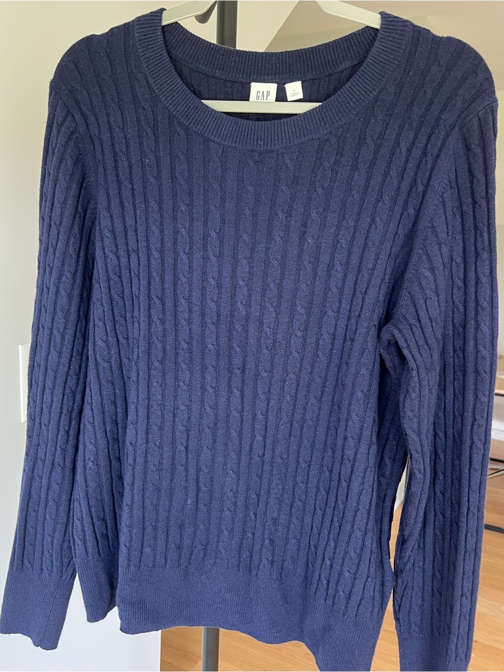 GAP Navy Cable-Knit Crewneck Sweater, Size Large